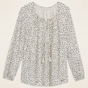 Old Navy Womens Medium Tall Floral Babydoll Blouse Cream Black Tassel Tie Top